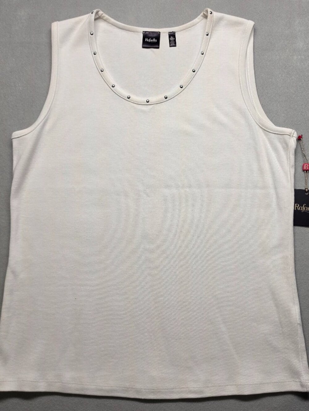 NWT Rafaella White Studded Scoop Neck Tank Top Ribbed Knit XL Essentials